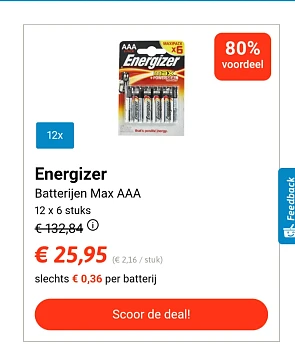 Colruyt deals energizer batterijen AAA. 12 x...