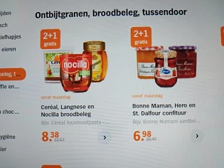 Ah 2+1 cereal, langnese, nocilla broodbeleg,...