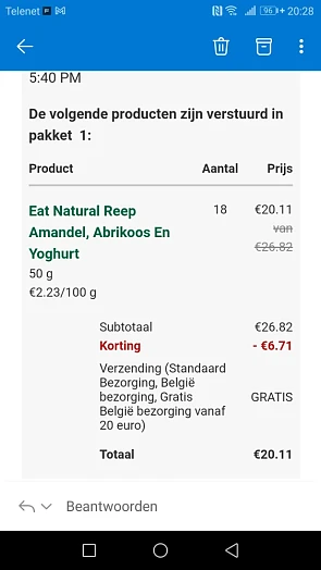 Bij Holland & Barrett bestelling v 20,11€. B...