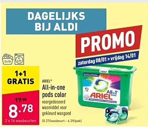 Aldi 1+1 ariel, twido schuursponsjes 3 stuks...