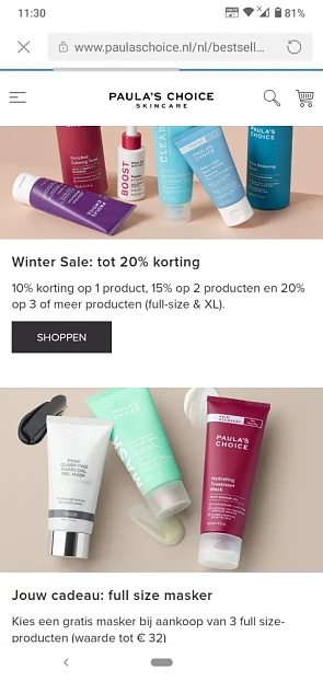 Bij paula's choice skincare: * gratis mmaske...