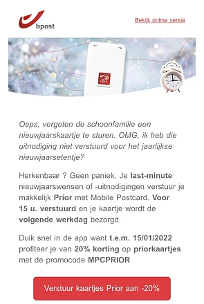 20% korting bij het versturen van Priorkaartj...