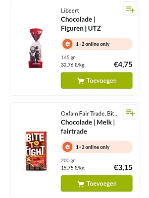 delhaize.be online only 1+2 libeert chocolade...