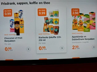 AH €0.99 per literpak cecemel of fristi, €0.9...