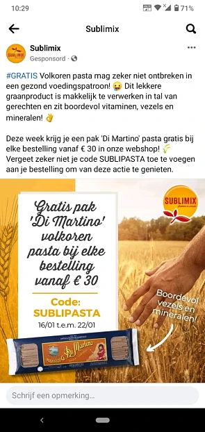 Gratis pak Di Martino pasta bij uw bestelling...