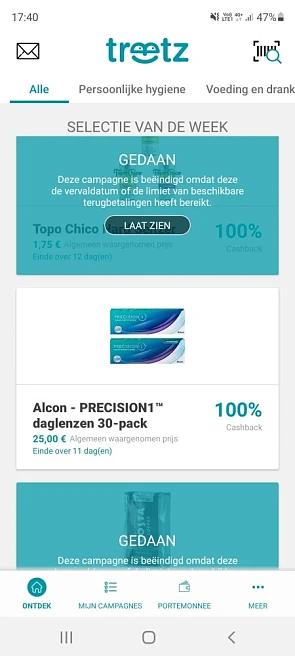Bij Treetz 100% cashback op Alcon daglenzen