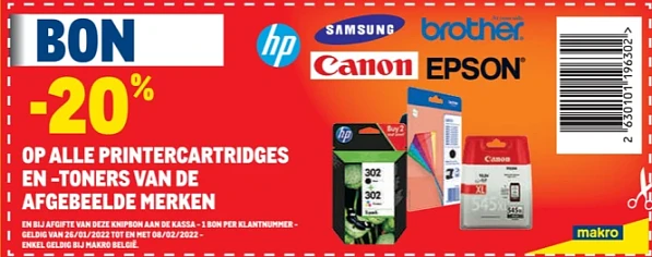 Bon in makro folder: -20% op alle printcartri...