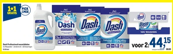 Bij Makro 26/01 tem 08/02: 1+1 op Dash profes...