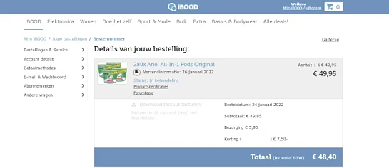 Ariel pods besteld bij iBood: 280 pods voor €...
