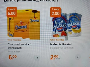 Ah vanaf 31/1 chocomel vol 6x 1 l voor €6, me...