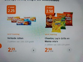 Ah vanaf ma 31/1 verkade 2 voor €2,25, cheeto...