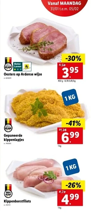 Lidl vanaf morgen kippenborstfilets €4.99/kg,...