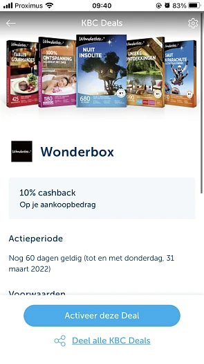 10% cashback op aankoop van een Wonderbox via...