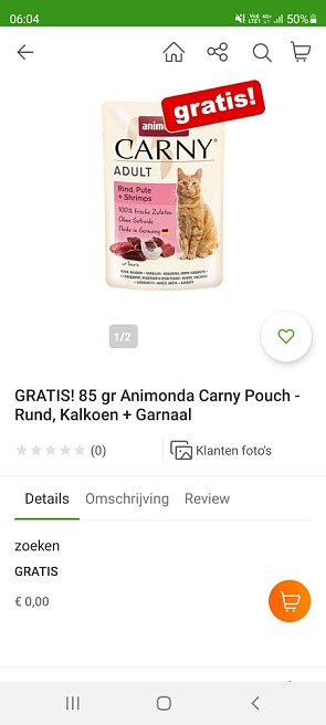 Bij zooplus.nl gratis Animonda 85gr carny pou...