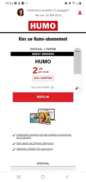 32% korting op een abonnement bij Humo. De we...