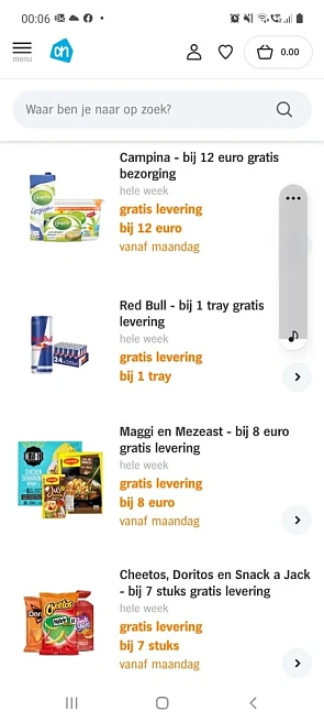 Ah vanaf maandag gratis levering bav campina,...