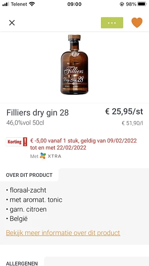 Bij Colruyt tem 22/2 Filliers Gin -5euro bav...