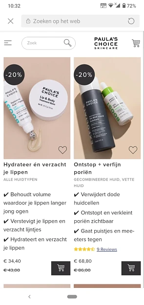Bij paula's choice is er 20% korting op krach...