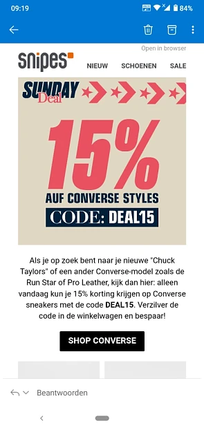Bij snipes krijg je alleen vandaag 15% kortin...