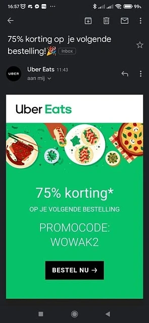 Ola! En promo code van Uber eats dat eens wer...