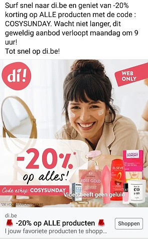 di.be -20% op alles! Verloopt maandag om 9u00