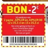 Match bon -€2 bav 2 packs jupiler en jupiler...