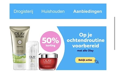 Bij plein.nl -50% op Olay verzorging dit week...