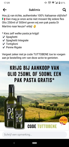 Bij sublimix krijg je Bij iedere fles Olio 25...