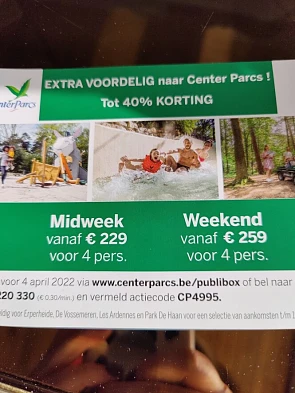 Centerparcs actiecode bij boekingen voor 4 ap...