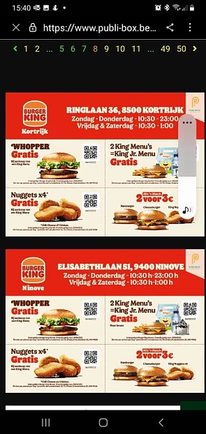 Bij BURGER KING te KORTRIJK en NINOVE: GRATIS...