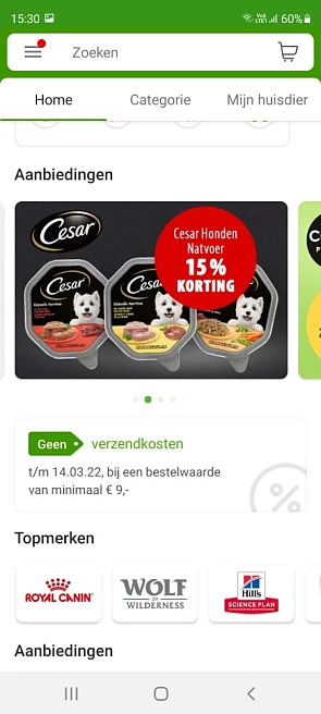 Bij zooplus.nl is er nu 15% op Cesar honden n...