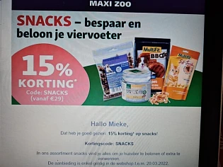 Bij maxizoo nu -15% op snacks