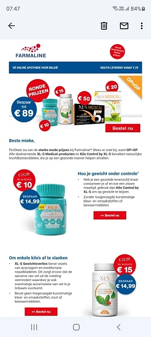 Bij Farmaline ronde prijzen op XL -S Medical.