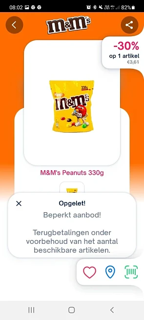 Shopmium 30% terugbetaald m&m's peanuts 330g