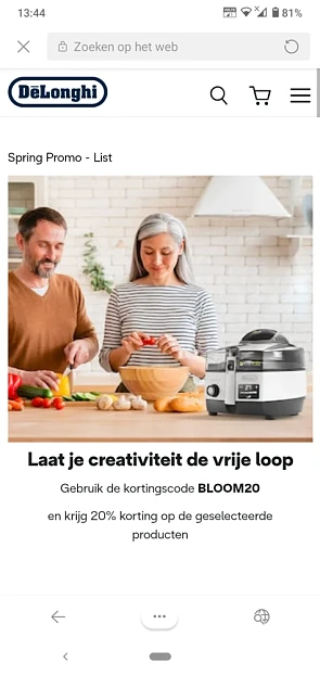 Bij Delonghi krijg je met de code 20% korting...