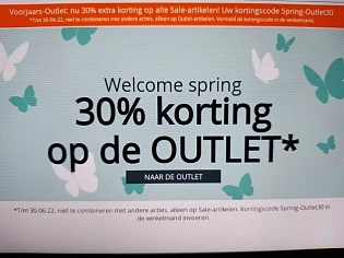 Welcome spring 30% korting op de OUTLET* t/m...