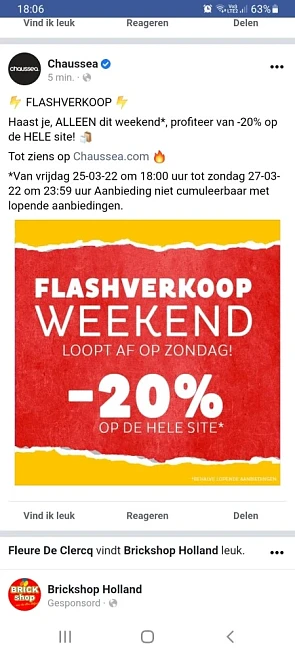 Chaussea 20% korting t.e.m. zondag 27 maart 2...