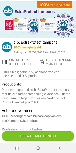 My shopi 100% terugbetaald o.b. extraprotect...