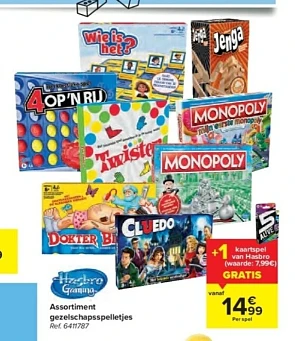 Carrefour gratis kaarstspel hasbro twv €7,99...
