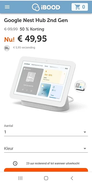 ibood.com dagdeal google nest hub 2nd gen nu...