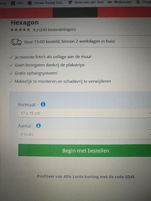 -45% op 4 hexagons met gratis ophangsysteem