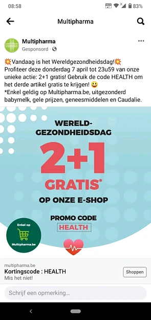 2+1 gratis, Enkel geldig op Multipharma.be, u...