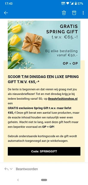 Tot en met dinsdag krijg je bij iedere bestel...