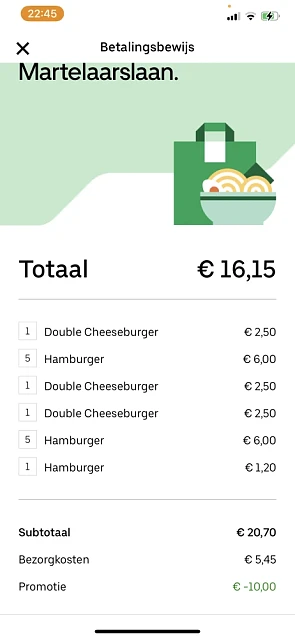 Bij Uber eats met de code ‘2eatBE’ (10 euro k...