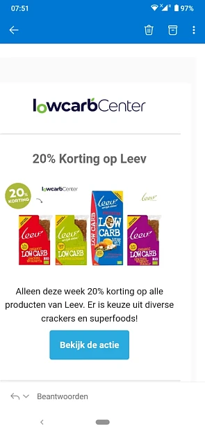 Bij lowcarbcenter is er 20% korting op alle p...