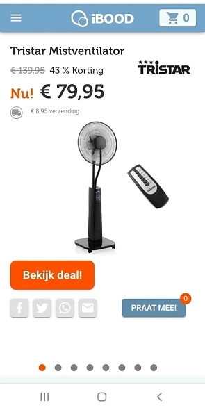 Ibood.com dagdeal tristar mistventilator nu €...