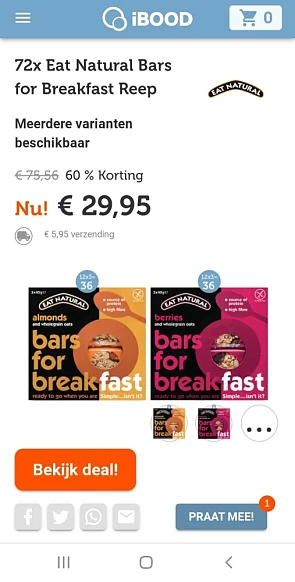 Ibood.com 72x eat natural bars for breakfast...