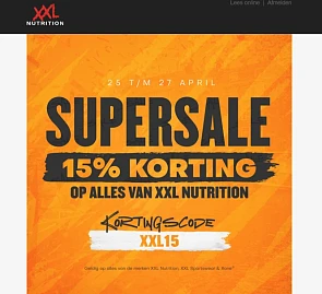 15% korting op alles van de merken XXL Nutrit...