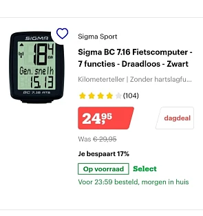 Bol.com dagdeal korting op fietscomputer o.a....