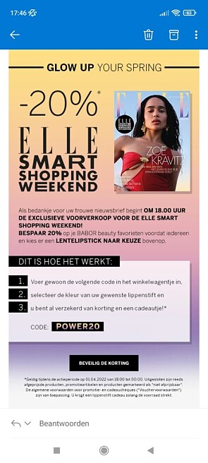20% korting en gratis lipstick naar keuze